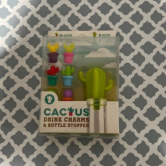 7PC Silicone Cactus Wine Glass Charms /Drink Markers & Bottle Stopper Set - Picture 3 of 4